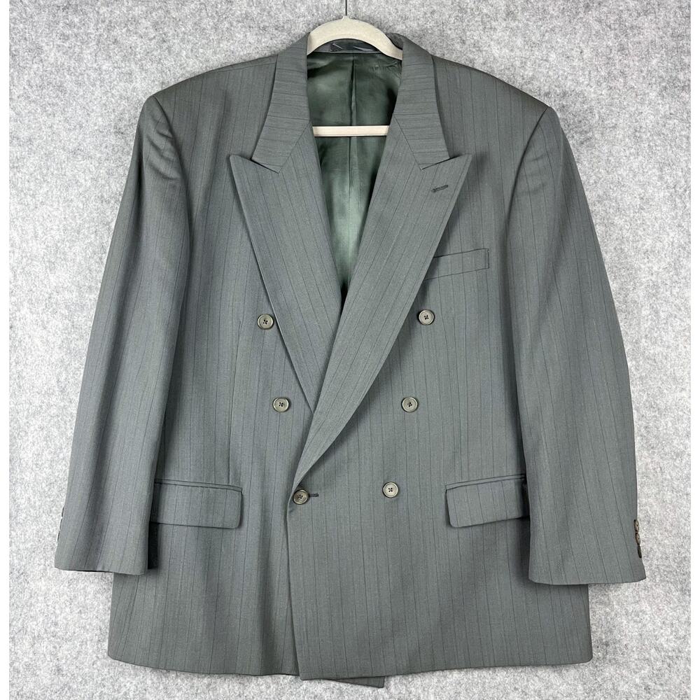 VTG Givenchy Monsieur Wool Blazer Mens 48R Gray Pinstripe Double Breasted Peak